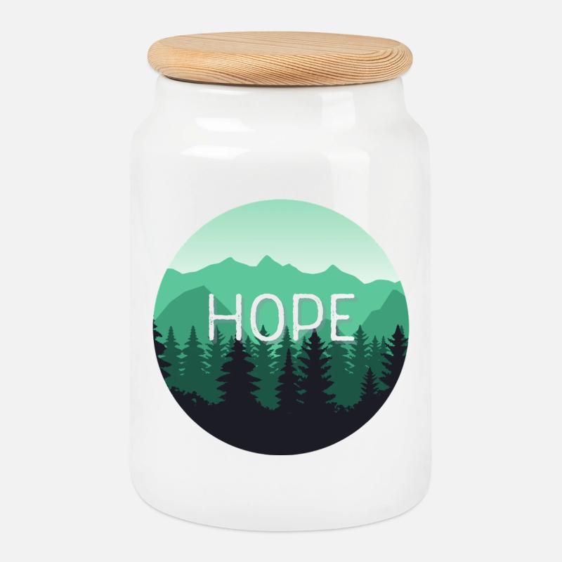Hope, Forest, Mountain Landscape - Cookie Jar with Wooden Lid - white