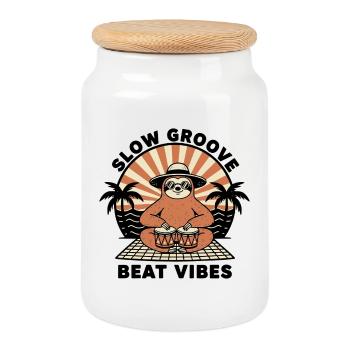 Paresseux Sloth Bongo Slow Groove Beat Vibes - Cookie Jar with Wooden Lid - white - Front