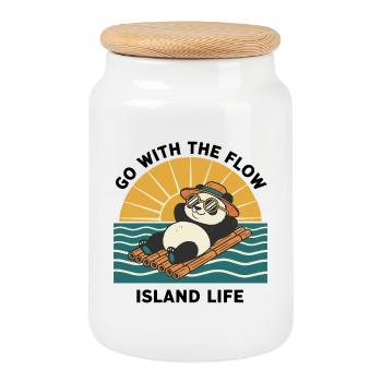 Panda Go With The Flow Island Life Zen - Boîte à biscuits avec couvercle en bois - blanc - Devant