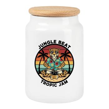 Leopard Jungle Beat Tropic Jam Retro - Keksdose mit Holzdeckel - Weiß - Vorne