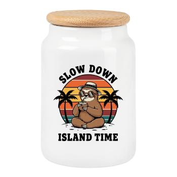 Paresseux Slow Down Island Time Coconut Chill - Boîte à biscuits avec couvercle en bois - blanc - Devant
