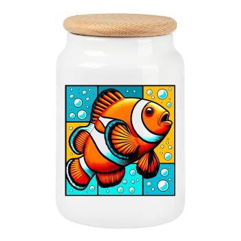 Poisson-clown - Boîte à biscuits avec couvercle en bois - blanc - Devant