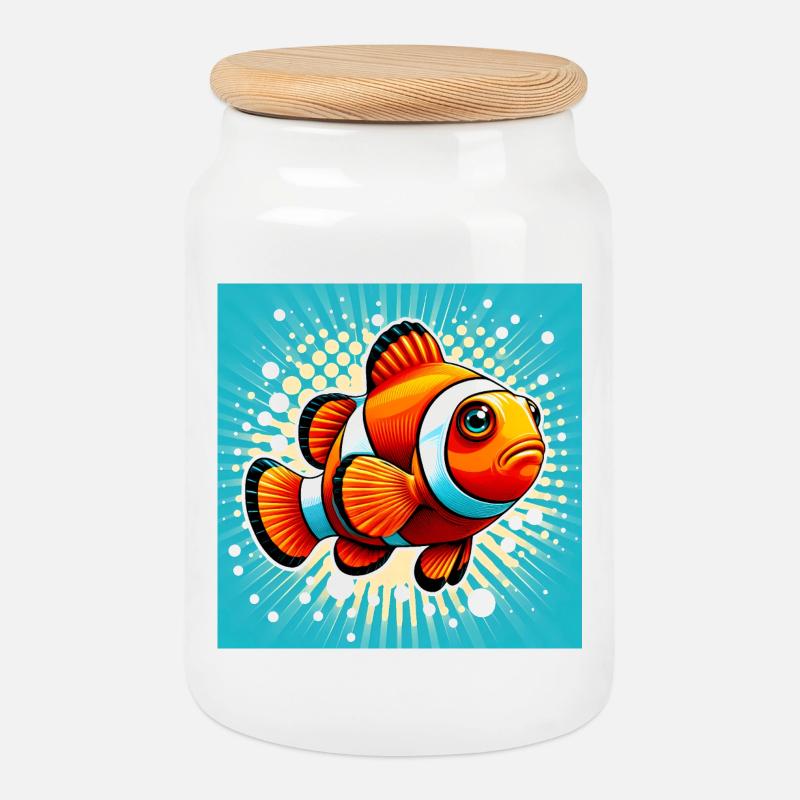 Poisson-clown - Boîte à biscuits avec couvercle en bois - blanc