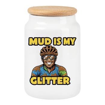 Mud Is My Glitzer Lustige Rad-Comic-Kunst - Keksdose mit Holzdeckel - Weiß - Vorne