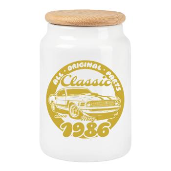 40th Birthday - Classic Musclecar 05/1986 - Cookie Jar with Wooden Lid - white - Front