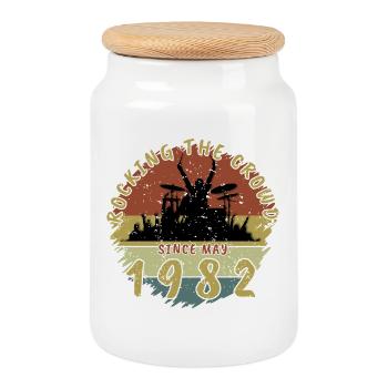 44th Birthday Rocking the crowd DRM 05/1982 - Cookie Jar with Wooden Lid - white - Front