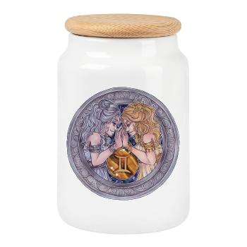 Signe du zodiaque Cadeau des Gémeaux - Boîte à biscuits avec couvercle en bois - blanc - Devant