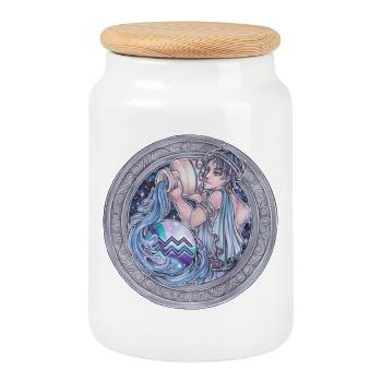 Zodiac Sign Sternzeichen Wassermann Aquarius  - Keksdose mit Holzdeckel - Weiß - Vorne
