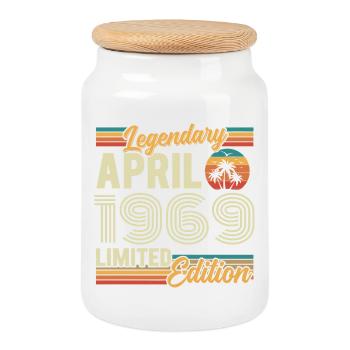 April 1969 57th Anniversary Gift - April 1969 - Cookie Jar with Wooden Lid - white - Front