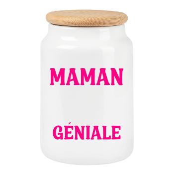 Cadeau Je suis une Maman trop Géniale - Boîte à biscuits avec couvercle en bois - blanc - Devant