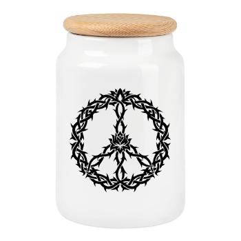 Signe de paix avec épines à la manière tribale - Boîte à biscuits avec couvercle en bois - blanc - Devant
