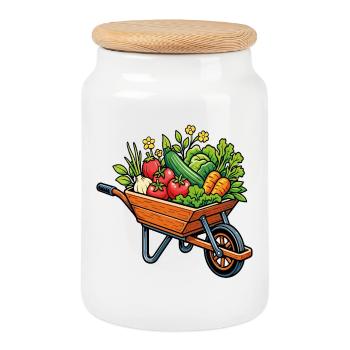 Wheelbarrow vegetables vegetable garden harvest - Cookie Jar with Wooden Lid - white - Front