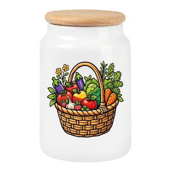 Organic vegetable garden basket - Cookie Jar with Wooden Lid - white - Front