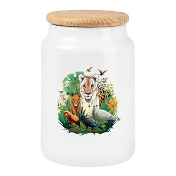 Jungle Animal Magic: Tiger in the Rainforest - Cookie Jar with Wooden Lid - white - Front