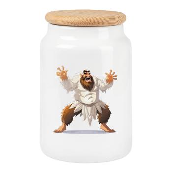 Yeti Krieger im weißen Lendenschurz - Keksdose mit Holzdeckel - Weiß - Vorne