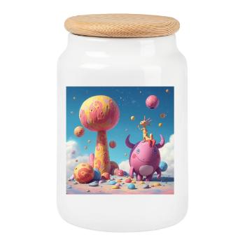 Pastel Planet Friends - Cookie Jar with Wooden Lid - white - Front