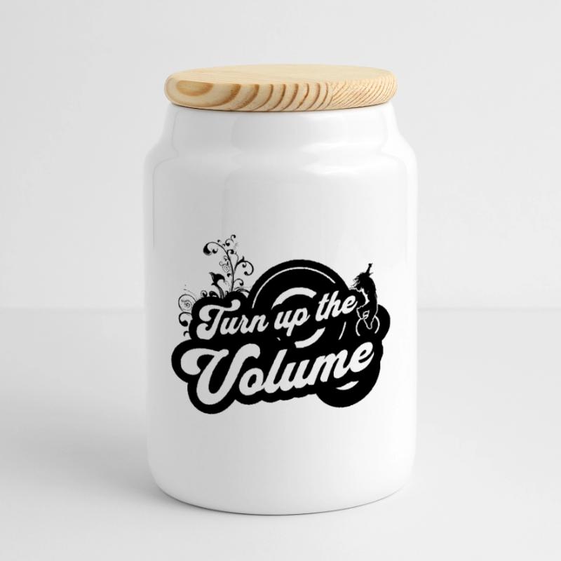Volume Up — Black Retro Script Cookie Jar with Wooden Lid
