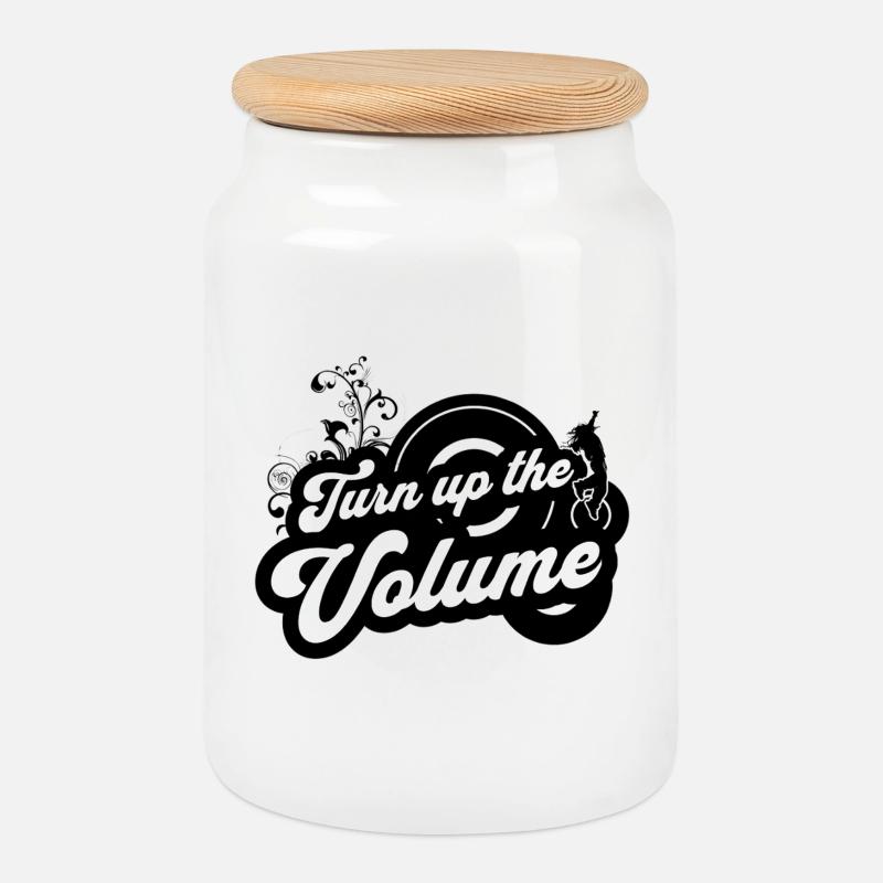 Volume Up — Schwarzes Retro-Skript - Keksdose mit Holzdeckel - Weiß
