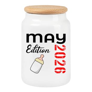 Baby Birth May 2026 - Cookie Jar with Wooden Lid - white - Front
