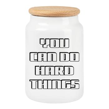 You can do hard things  - motivational quote - Cookie Jar with Wooden Lid - white - Front