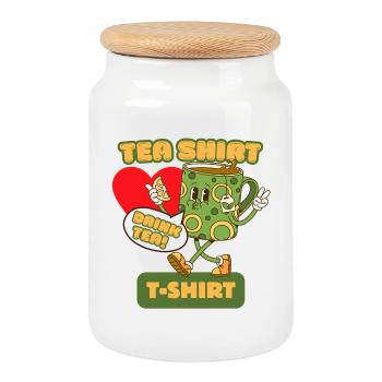 Tea Shirt T-Shirt - For Tea Lovers - Cookie Jar with Wooden Lid - white - Front
