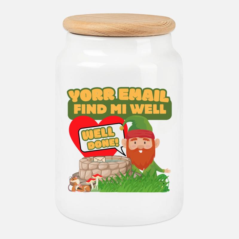 Yorr E-Mail Find Mi Well – Gnom-Humor - Keksdose mit Holzdeckel - Weiß