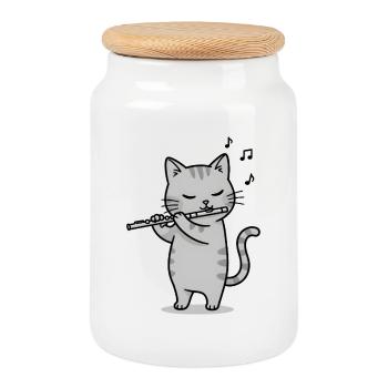 Musical Cat Cadeaux Musique de chats - Boîte à biscuits avec couvercle en bois - blanc - Devant