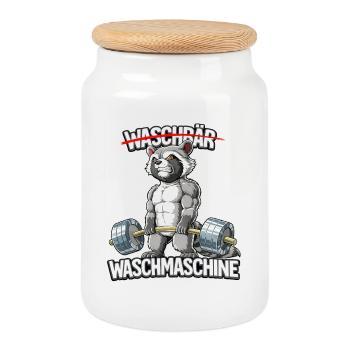 Waschbär Waschmaschine - Keksdose mit Holzdeckel - Weiß - Vorne