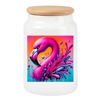 flamingo - Cookie Jar with Wooden Lid - white - Front