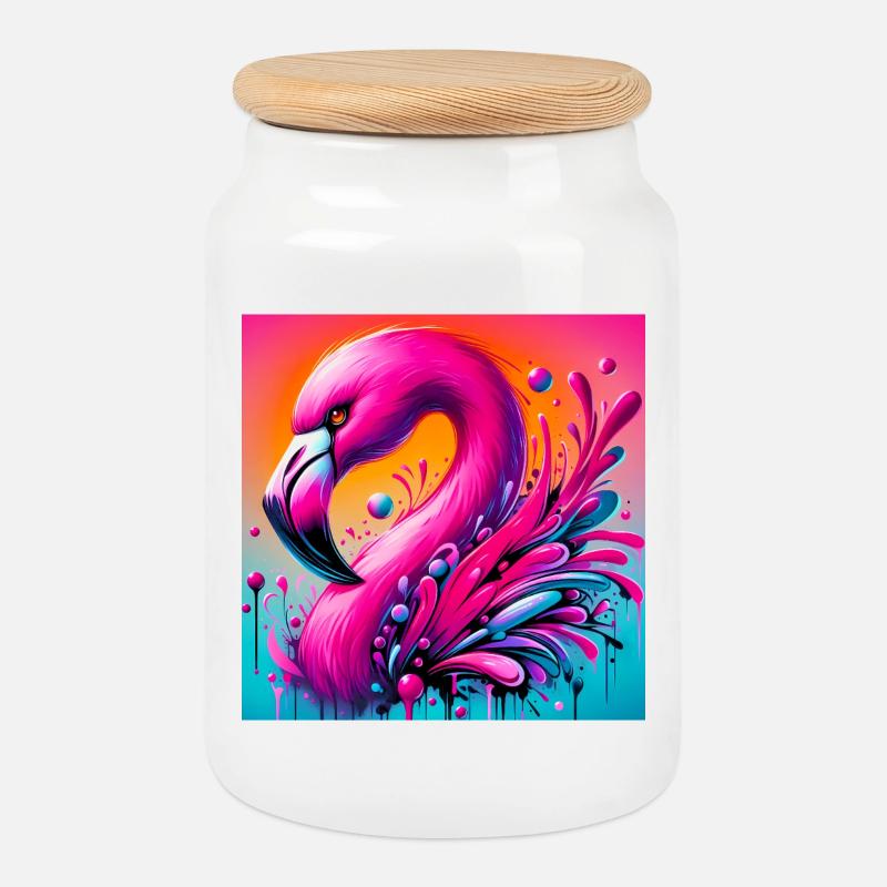 Flamingo - Keksdose mit Holzdeckel - Weiß
