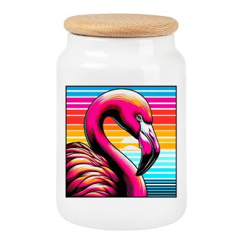 flamingo - Cookie Jar with Wooden Lid - white - Front