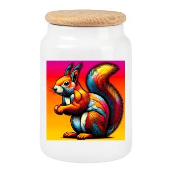 écureuil - Boîte à biscuits avec couvercle en bois - blanc - Devant