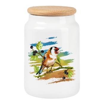 Bunter Vogel - Keksdose mit Holzdeckel - Weiß - Vorne