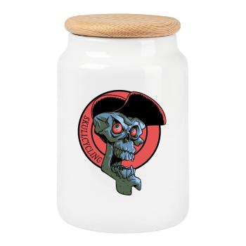 Laughing Cyclist's Skull - Cookie Jar with Wooden Lid - white - Front
