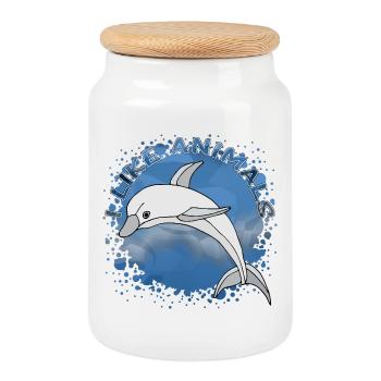dolphin - Cookie Jar with Wooden Lid - white - Front