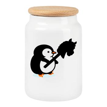 Enfants de la monture à cheval Penguin - Boîte à biscuits avec couvercle en bois - blanc - Devant