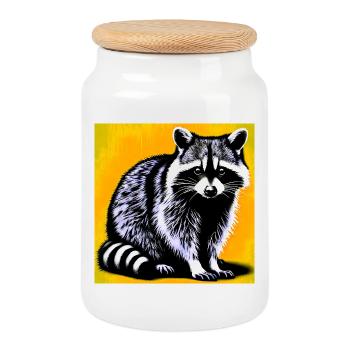 Raccoon - Cookie Jar with Wooden Lid - white - Front