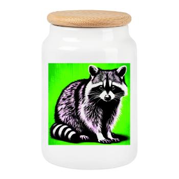 Waschbär - Keksdose mit Holzdeckel - Weiß - Vorne