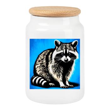 Raccoon - Cookie Jar with Wooden Lid - white - Front