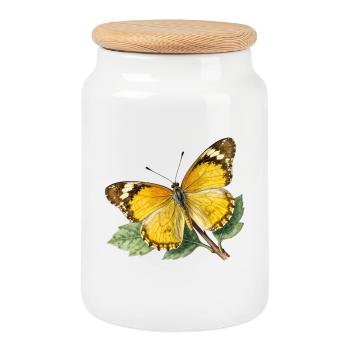 Papillon jaune, illustration naturaliste gravure - Boîte à biscuits avec couvercle en bois - blanc - Devant