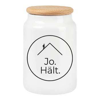 Dachdecker Jo Hält Spruch Badge - Keksdose mit Holzdeckel - Weiß - Vorne
