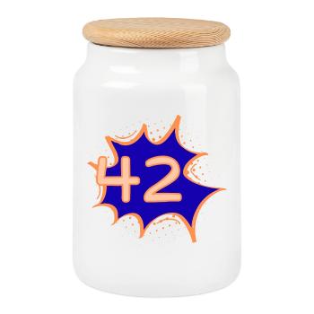42 – Die Antwort auf alles | Comic Style T-Shirt - Keksdose mit Holzdeckel - Weiß - Vorne