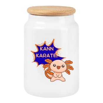 Sait faire du karaté ! Axolotl – T-shirt Kawaii drôle - Boîte à biscuits avec couvercle en bois - blanc - Devant