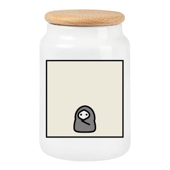 Introvert Cocoon Minimal Meme Character - Keksdose mit Holzdeckel - Weiß - Vorne