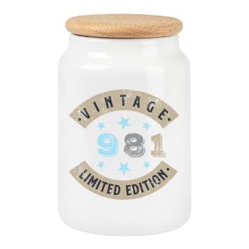 Vintage 1981 - Keksdose mit Holzdeckel - Weiß - Vorne