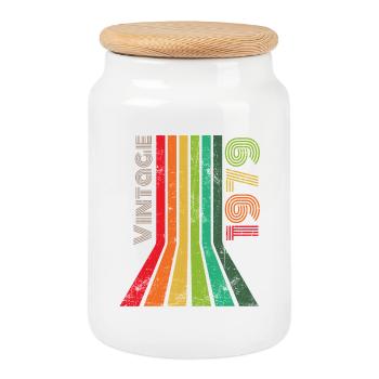 Vintage 1979 - Cookie Jar with Wooden Lid - white - Front
