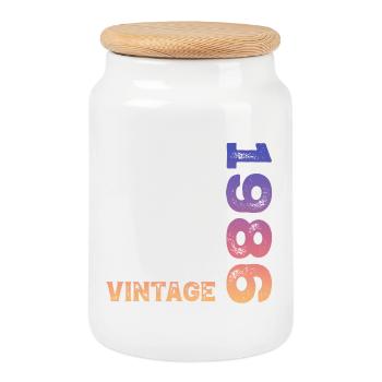 Vintage 1986 - Keksdose mit Holzdeckel - Weiß - Vorne