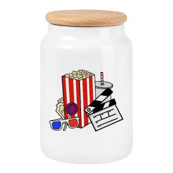 Retro-Kino-Snack-Collage - Keksdose mit Holzdeckel - Weiß - Vorne