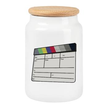 Filmischer Clapperboard-Farbbalken Retrofilm - Keksdose mit Holzdeckel - Weiß - Vorne