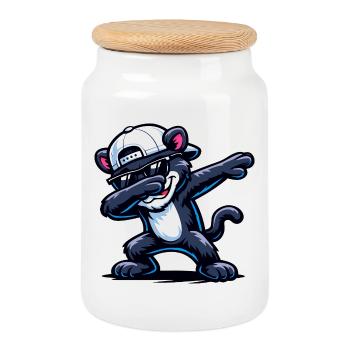 Dabbing Panther - Cookie Jar with Wooden Lid - white - Front